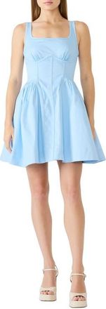 Steve Madden Vail Corset Bodice Stretch Cotton Minidress in Azure Blue at Nordstrom, Size 10
