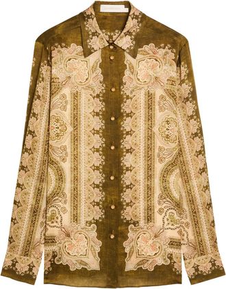 Zimmermann Luna Printed Silk Shirt - Olive - 00 (UK 6 / XS)