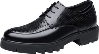 Generic Mens Elevator Dress Shoes Breathable Perforated Leather Wide Toe Business Formal Oxford for Gentleman Height Increase and Comfort(8.5) Black