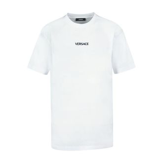 Versace Mens Writing Embroidery Cotton T-Shirt White