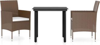 vidaXL Juego De Comedor De Jard&iacute;n 3 Piezas Con Cojines Marr&oacute;n Y Negro Vidaxl