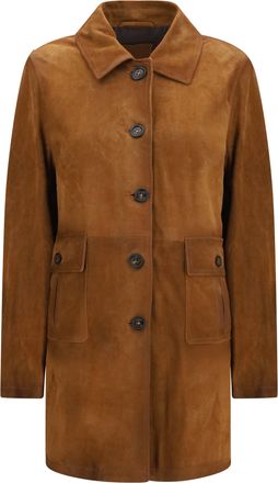 Valstar Womens Long Suede Jacket Tobacco Calf Leather