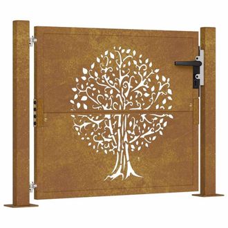 Berkfield Home Garden Gate 105x80 cm Corten Steel Tree Design in Brown
