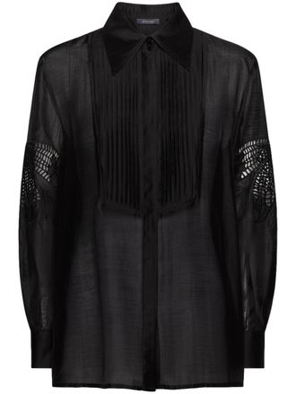 Elena Miro Sheer Black Lace Detail Silk Blouse