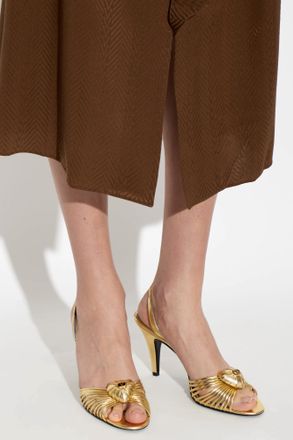 Valentino Garavani Leather Heeled Sandals, Womens, Gold