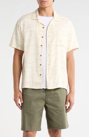 Brixton Bunker Slub Print Camp Shirt in Whitecap/black Swallows at Nordstrom, Size Xx-Large