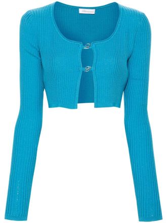 Blumarine cropped ribbed-knit cardigan - Blue