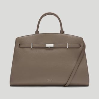 DeMellier The Hudson in Dark Taupe Small Grain Leather Tote & Work bag