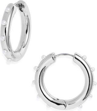 Open Edit Cultured Pearl Studded Hoop Earrings in White- Silver at Nordstrom Rack