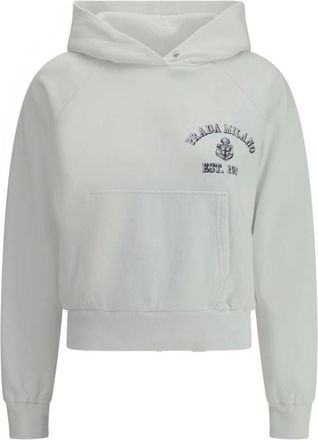 Prada Katoenen Hoodie met Geborduurd Monogram - Dames - Hoodies - Wit - L - Katoen - Hoodies & sweatvesten