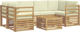 vidaXL Conjunto De Sof&aacute;s De Exterior 7 Uds. Blanco Y Crema Poli&eacute;ster Vidaxl