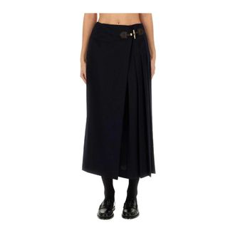 Moschino Rokken, Dames, Blauw, XS, Wol, Wikkelrok met plooien en gespdetail