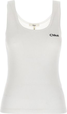 Chlo&eacute; White Logo Tank Top In Jersey