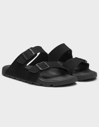 HUGO BOSS Mens BOSS Orange Surfley Mens Twin-Strap Slides with Branded Buckles - Black 001 - Size: 11