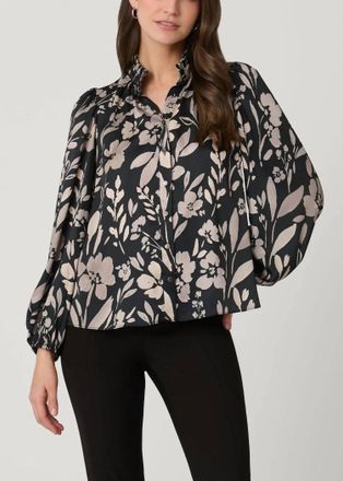 Shoshanna Ingrid Button-Front Top In Jet/ecru