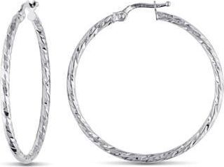 Delmar Diamond Edge Cut Hoop Earrings in White Gold at Nordstrom Rack