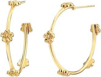 Gold & Honey Womens Flower Station Hoop Earrings In Gold