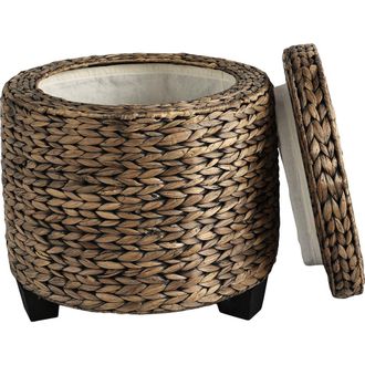 Happimess Addie 17.72 Modern Coastal Handwoven Water Hyacinth Storage Ottoman with Lid in Brown Wash at Nordstrom