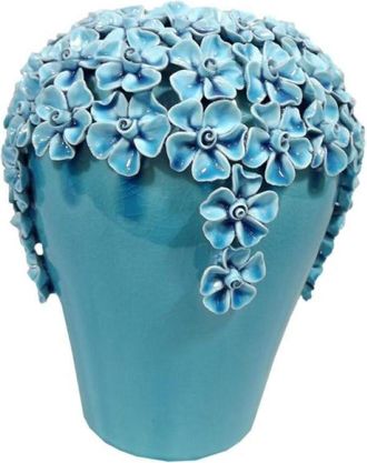OEM Jarr&oacute;n Azul Con Flores En Miniatura Y Grietas Intencionadas, 23 Cm