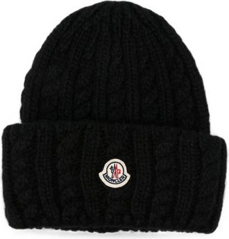 Moncler Cable-knit Logo-patch Beanie Hat