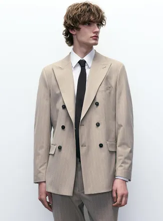 Selected Mens Sand double-breasted jacket Slim fit