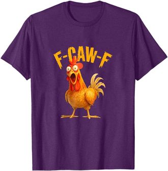 Generic Funny Chicken F-Caw-F Tshirt Vintage Humor Screaming Rooster Short Sleeve T-Shirt Yellow Tshirt Purple L