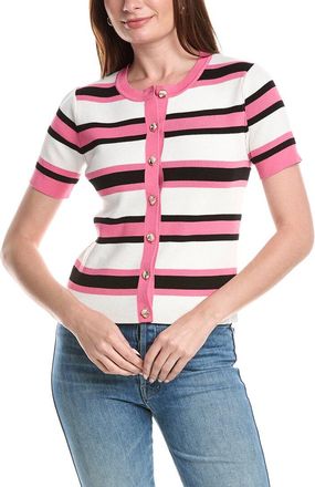 T Tahari Rib Striped Button Front Top