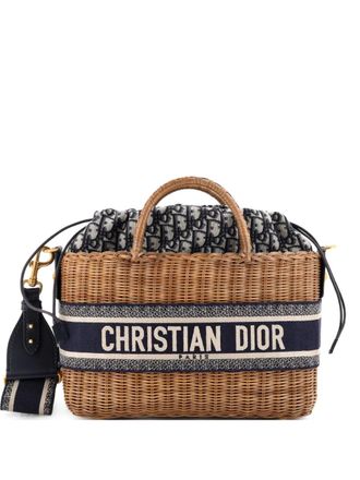 Dior Basket Bag Wicker and Oblique Canvas Large tote bag - Blu