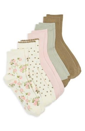 Nordstrom Rack 5-Pack Floral Scallop Dress Socks in Ivory -Olive at Nordstrom Rack, Size 9/11