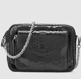 CLARIS VIROT Sac Big Charly Python Cha&icirc;ne Argent&eacute;e Noir