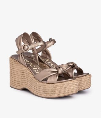 Pedro Garcia Wedge in rose metallic leather with jute | Dalila | Spring Summer 25 | PEDRO GARCIA