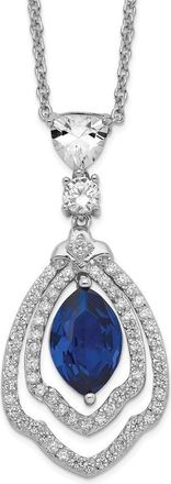 Diamond2Deal Sterling Silver Rhodium-plated Fancy Lab Created Dark Blue Spinel and CZ Pendant Necklace