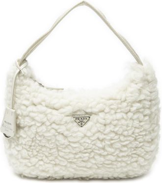 Prada Pre-owned Womens Mini Shearling Zip Hobo Shoulder Bag - Ivory - One Size