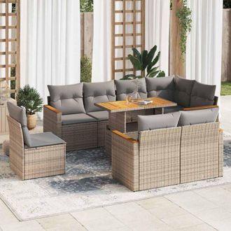 vidaXL Set Sof&aacute;s Jard&iacute;n Y Cojines 9 Pzas Rat&aacute;n Sint&eacute;tico Acacia Beige Vidaxl