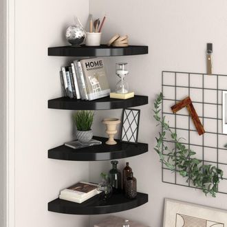 vidaXL Vidaxl - Estantes Flotantes De Esquina 4 Uds Mdf Negro 35x35x3,8 Cm4