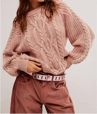Free People Frankie Cable Sweater In Misty Rose
