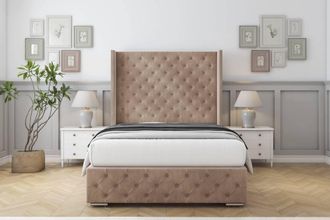 Sloomy Arundel Naples Bed Frame With 50 Upholstered Wingback Headboard in Light Brown | Size: King