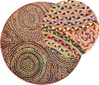 Beliani Alfombra Hippie Moderna Multicolor Rosa Rojo Naranja Azul Redonda 140 Cm De Algod&oacute;n Trenzada Para Dormitorio Sala De Estar Yenice