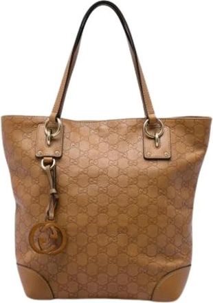 Gucci Pre-owned Embossed Leather Tote Bag - Dames - Vintage Shopper - Bruin - ONE Size - Leer - Vintage
