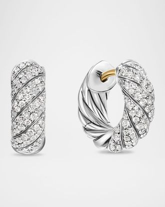 David Yurman Sculpted Cable Huggie Hoop Earrings in Silver, 14.4mm