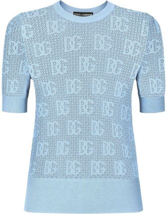 Dolce & Gabbana DNA logo embroidered top - women - Viscose/Polyester - 38 - Blue