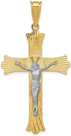 Diamond2Deal 14k Two-tone Gold Polished Satin Diamond-Cut Crucifix Cross Pendant