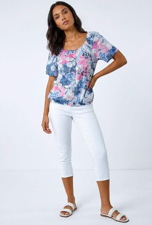 Roman Floral Burnout Buttoned Top