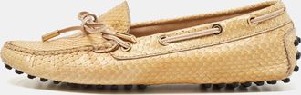 Tod's Tods Beige Watersnake Leather Penny Slip On Loafers