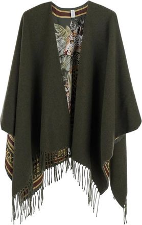 Ferragamo Cape met lederen details - Dames - Ponchos - Groen - ONE Size - Leer - Jassen