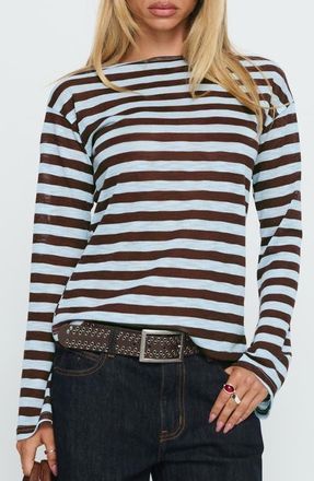 Princess Polly Bateau Neck Stripe Knit Top in Blue Stripe at Nordstrom, Size 10