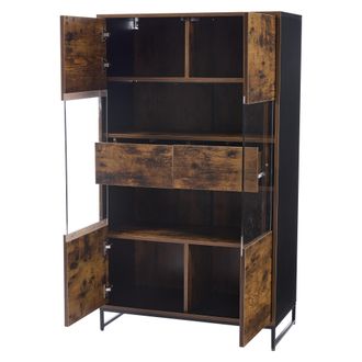 STILVORA Vetrina Con 2 Ante E 2 Cassetti E Led Bluetooth, 6 Vani, Stile Moderno Retr&ograve;, In Mdf, Nero Effetto Legno, 80&times;40&times;138 Cm