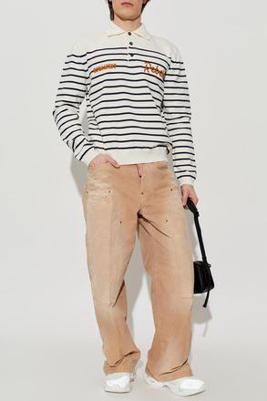 Dsquared2 Striped Pattern Polo, Mens, Cream