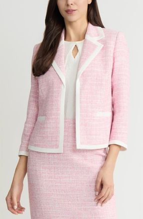 Kasper Contrast Trim Open Front Cardigan in Pink Perfection Multi at Nordstrom, Size 18