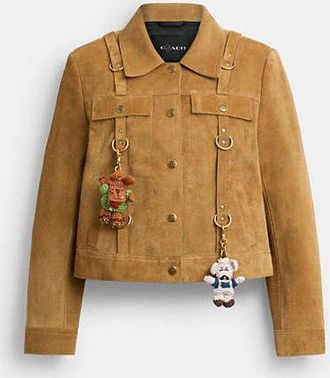 Coach Womens Coach | Brain Dead Suede Strap Jacket in Beige, Size X-Small | Leather